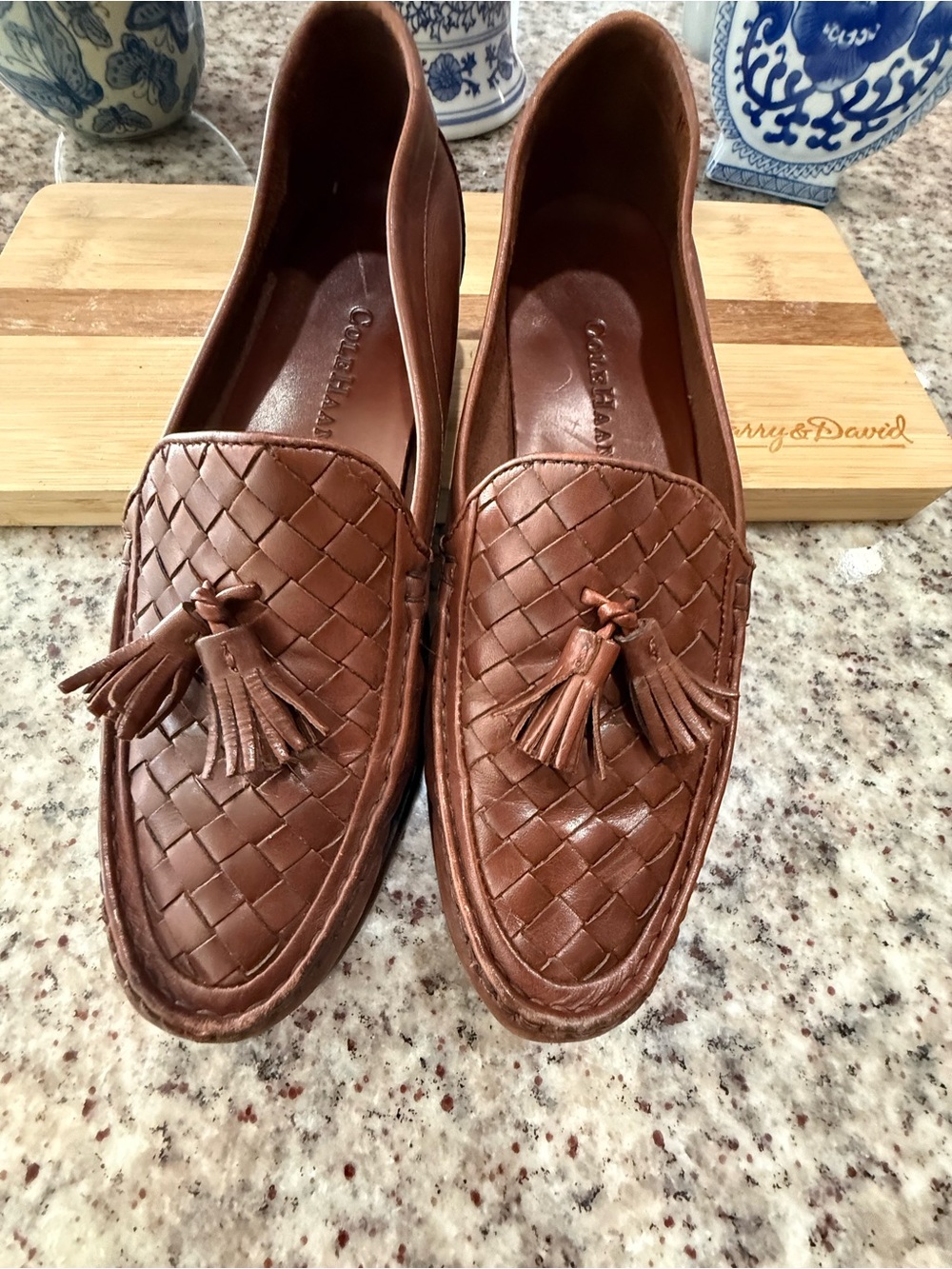 Cole Haan Brown Woven Leather Tassel Loafers